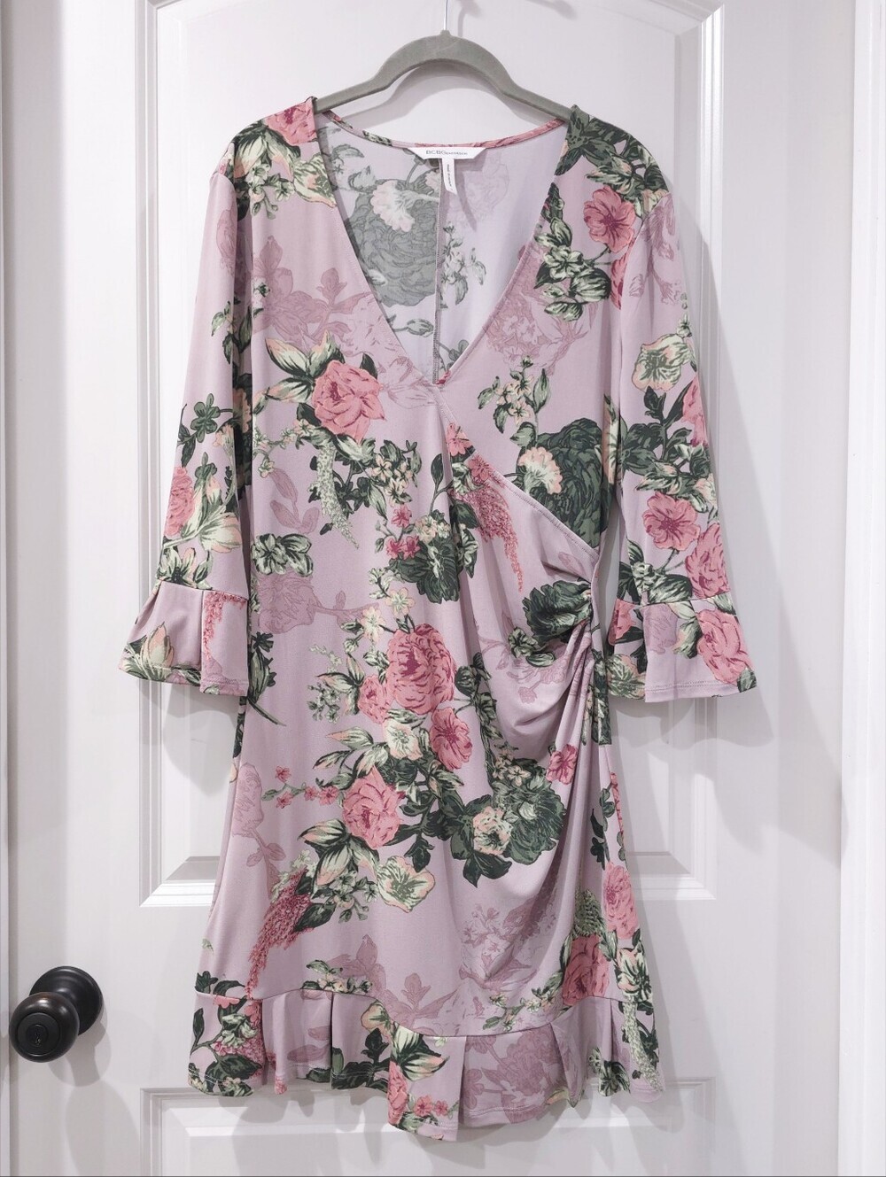 Bcbgeneration Floral Faux Wrap Ruffle Dress | Garden Party Cocktail Style - Picture 3 of 14